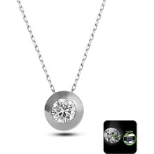 Kuyumcudukkani 6mm Zirconia Taşlı Beyaz Altın Renkli"tektaş"kolye - 32117-W-W