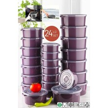 Open Home Concept Mikrodalga ve Difrizde Kullanılabilen Saklama Kabı Seti Yuvarlak 24'lü Mürdüm