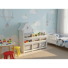 Saat Figürlü Çocuk Odası Oyuncak Düzenleyici ve Kitaplık - Çok Amaçlı Depolama Rafı