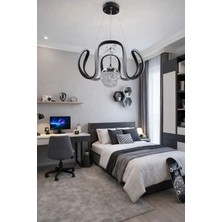 Kafkas 4kollu Dron Siyah Kristal Kelebekli Şeker Toplu LED Avize