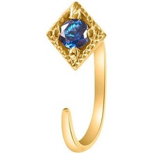 Kuyumcudükkanı Kuyumcudukkani Mavi Taşlı Trend"ear CUFF"KÜPE-30102-G-BLU