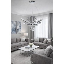 Kafkas Gümüş Taç Kristal Halkalı Modern LED Avize