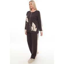 Zitex Baskı ve Taş Detaylı Yanları Garnili Modal Kumaş Büyük Beden Eşofman Takımı