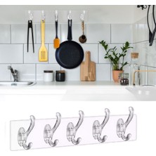 Emt Pazarlama® 5'li Güçlü Yapışkanlı Şeffaf Duvar Askısı Banyo Mutfak Düzenleyici Pratik Askılık