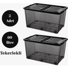 Qs Plastik Depolama Saklama Kutusu Düzenleyici Tekerlekli Kilitli Saklama Kabı Antrasit 2 Adet 60 Lt