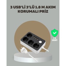 K-Yonlineticaret 4 Prizli 3 USB Portlu Anahtarlı Akım Korumalı Priz
