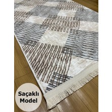 NarStore Home Krem Kahverengi Saçaklı Modern Kaymaz Taban Yıkanabilir Kesme Yolluk Halı