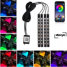 Stavye Araç İçi Aydınlatma Ayak Altı Telefon Bluetooth Kontrollü 4 x 12 Led, 48 Led - 7 Renk Rgb Pro