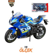 MotoGarage 2023 Suzuki GSX-R1000 Işıklı & Lacivert 1:9 Ölçek Diecast Motosiklet – Işıklı Ön & Arka Far