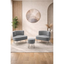 Ay Concept Pure 2'li Çay Seti Berjer ve Puf Takımı Keten Kumaş