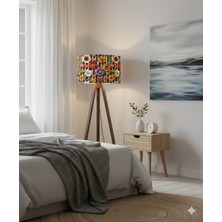 Papatya Çiçekleri Desenli Masif Çam Ayaklı Kumaş Tripod Lambader