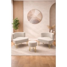 Ay Concept Pure 2'li Çay Seti Berjer ve Puf Takımı Keten Kumaş