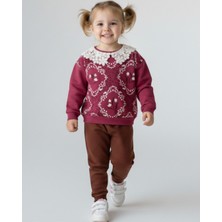 Ege Bebek Kız Çocuk Mevsimlik Antik Desenli Bebe Yakalı 2-3-4-5-6 Yaş 2 Iplik Şık Eşofman Takımı