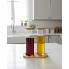 Bambu Standlı Bambu Vakumlu Kapaklı 2'li Borosilikat Yağdanlık Seti 400 ml