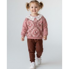 Ege Bebek Kız Çocuk Mevsimlik Antik Desenli Bebe Yakalı 2-3-4-5-6 Yaş 2 Iplik Şık Eşofman Takımı