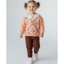 Ege Bebek Kız Çocuk Mevsimlik Antik Desenli Bebe Yakalı 2-3-4-5-6 Yaş 2 Iplik Şık Eşofman Takımı