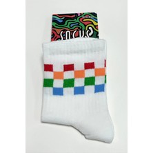 Starseven Renkli Küp Desenli Kolej Çorap 8*28