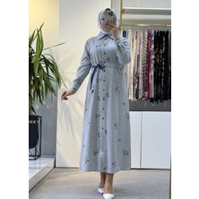 Fuat Gürsen Özel Kumaş Payet Motif Işlemeli Önden Bağlamalı Uzun Elbise Orijinal Renk 5104