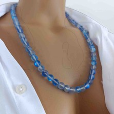 Mga Doğaltaş Mavi Termal Kuvars Taşı 8 mm Doğal Taş Kolye – %100 Gerçek Hakiki – Çelik Zincirli – 45-55 cm Ayarlanabilir – Sertifikalı – Mdf Hediye Kutulu