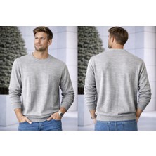 İnce Moda Giyim Minimal Dokulu Bisiklet Yaka Erkek Triko Kazak – Gri