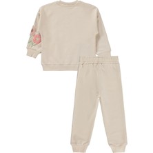 Civil Girls Çiçek Nakışlı 2-5 Yaş Eşofman Takımı - Bej 5-6 Yaş