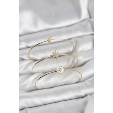 Arenes Gold Renk Zirkon Taşlı Kutup Yıldızı Model 3'lü Kadın Bileklik Kombini - Lisinya