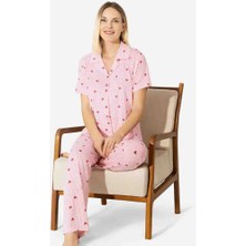 Derya Home Derya Milan Pijama Takımı Kalp Desenli Önden Düğmeli S-M