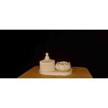 DS Tasarım Lotus Set - Lotus Mumluk - Çadır Kase Kapaklı - Beyaz Sabun Kokulu Mum