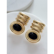 Siyah Gold Oval Küpe
