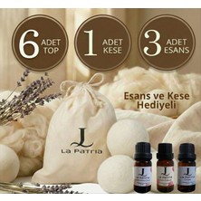 La Patria 6 Adet Xxxl Yün Çamaşır Kurutma Topu - 1 Adet Kese - 3 Adet Esansiyel Ucucu Yağ - Kurutma Makinesi için -