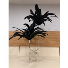 Plus Home Dekoratif Kristal Pirinç Sülün Tüy Obje Siyah Gümüş Yükseklik 67 cm