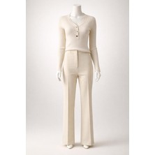 Asl Woman Kadın Ekru Yüksek Bel Bol Paça Palazzo Pantolon – Şık Ofis & Günlük Kumaş Pantolon