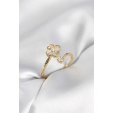 Inure Jewelry Gold Renk Zirkon Taşlı Yonca Model Kadın Yüzük