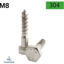 Marinox M8 A2 304 Paslanmaz Trifon DIN571 6k Ağaç Vidası – Marin Kullanıma Uygun - 20 Adet