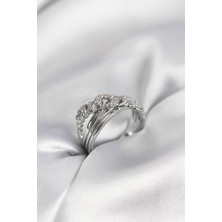 Inure Jewelry Gümüş Renk Zirkon Taşlı Zincir Model Kadın Yüzük