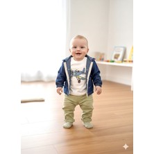 Beren Erkek Bebek Kot Ceketli Bayramlık 3'lü Takım - Uçak Baskılı Tşört ve Beli Lastikli Pantolon