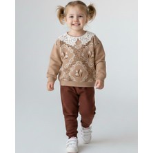 Ege Bebek Kız Çocuk Mevsimlik Antik Desenli Bebe Yakalı 2-3-4-5-6 Yaş 2 Iplik Şık Eşofman Takımı