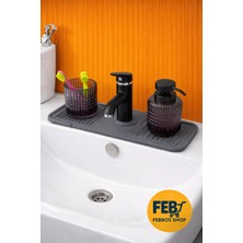 Musluk Matı Elastik Su Tutucu Düzenleyici Kaydırmaz Gri Taban Organizer Mutfak Banyo Lavabo Matı