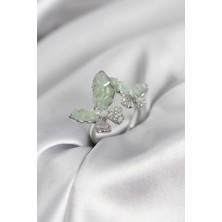 Inure Jewelry Gümüş Renk Su Yeşili Kelebek Model Zirkon Taşlı Kadın Yüzük