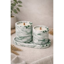 Decovian Home Desing-Crimson Noir Maison – Eterna Verde Collection 3 Lü Mermer Desenli Dekoratif Mumluk