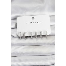 Inure Jewelry Gümüş Renk Pirinç Zirkon Taşlı Halka Kadın Küpe Seti