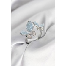 Inure Jewelry Gümüş Renk Mavi Kelebek Model Zirkon Taşlı Kadın Yüzük