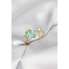 Inure Jewelry Gold Renk Turkuaz Yıldız Model Kadın Yüzük