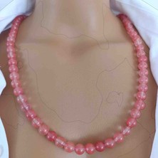 Mga Doğaltaş Gül Kuvars Taşı 8 mm Doğal Taş Kolye – %100 Gerçek Hakiki – Aşk ve Sevgi Taşı – Çelik Zincirli – 45-55 cm – Sertifikalı – Mdf Hediye Kutulu