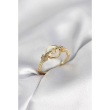 Inure Jewelry Gold Renk Daire Form Sedef ve Zirkon Taşlı Kadın Yüzük