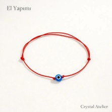 Crystal Atelier Nazar Boncuklu Kırmızı İp Bileklik, Nazar Boncuklu Kırmızı İp Şans Bilekliği, Ayarlanabilir Unisex Makrome Bileklik, El Yapımı Nazar Boncuklu Kırmızı İp Bileklik, Kırmızı İp Bileklik