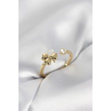 Inure Jewelry Gold Renk Yonca Model Sedefli Kadın Yüzük