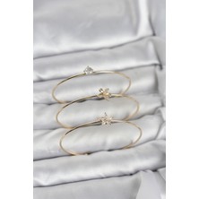 Inure Jewelry Gold Renk Zirkon Taşlı Pirinç 3'lü Kadın Bileklik Kombini