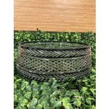 Plus Home Kase Salata Sunum Şeffafa Siyah Kesme Kristal Cam El Işçiliği Yuvarlak Ortaboy Çapı 21 cm
