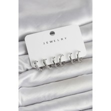 Arenes Gümüş Renk Pirinç Kemik Model 3 Çift Kadın Küpe Seti - Lisinya